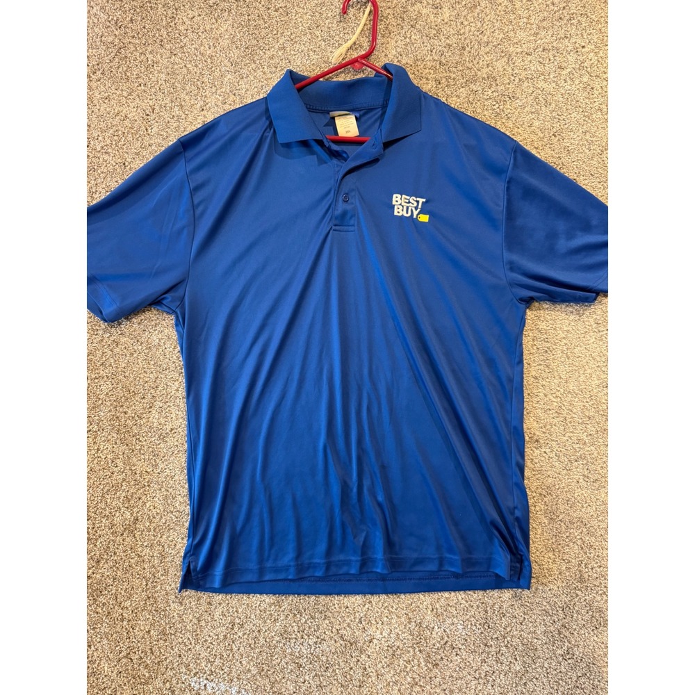 Best Buy Polo Shirt Mens 2XL Blue Short Sleeve Employee Uniform Polyester Logo